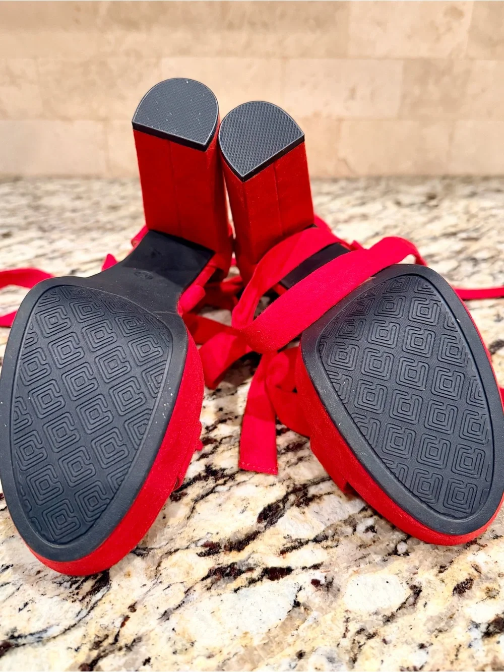Dream Pairs Red Suede Platform Ankle-Tie Heels
